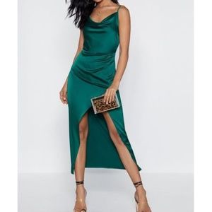 Nastygal Emerald Cowl Play Satin Dress